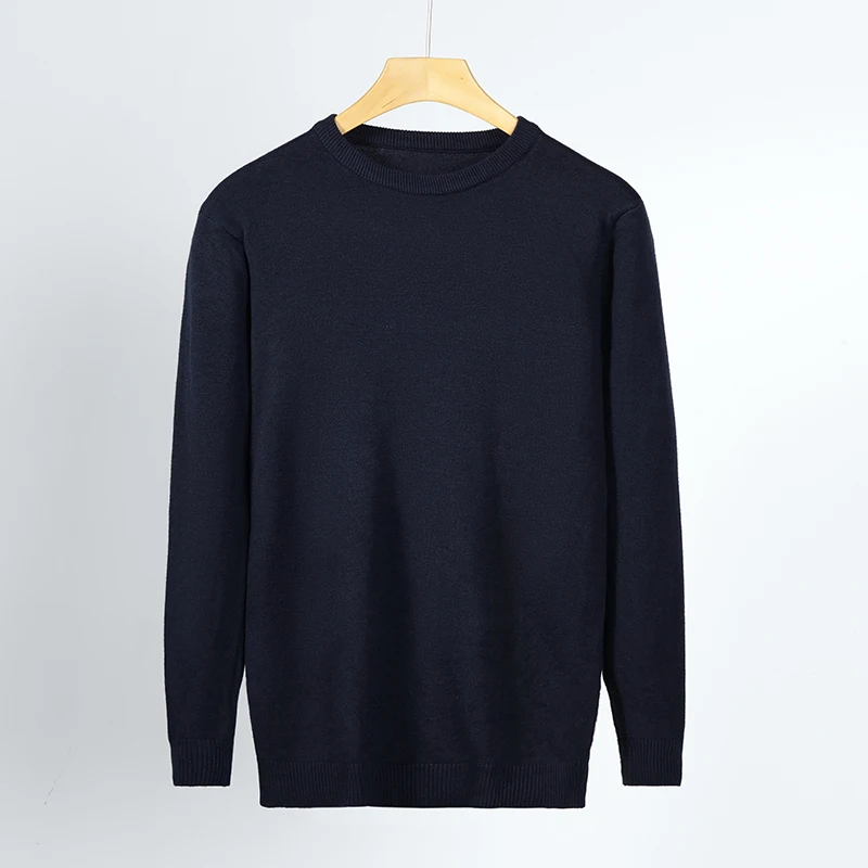New Men\'s Classic Round Collar Sweaters 2024 Holiday Casual Pullovers Stylish Thermal Caramel Navy-blue Long Sleeve Clothes Male