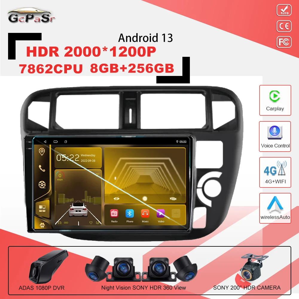 

Автомагнитола на Android 13 для Honda Civic 1996-1999, мультимедийная Автомагнитола RHD, мультимедийная Автомагнитола MT, Автомагнитола для Carplay, навигация, автомагнитола с GPS, 7862CPU