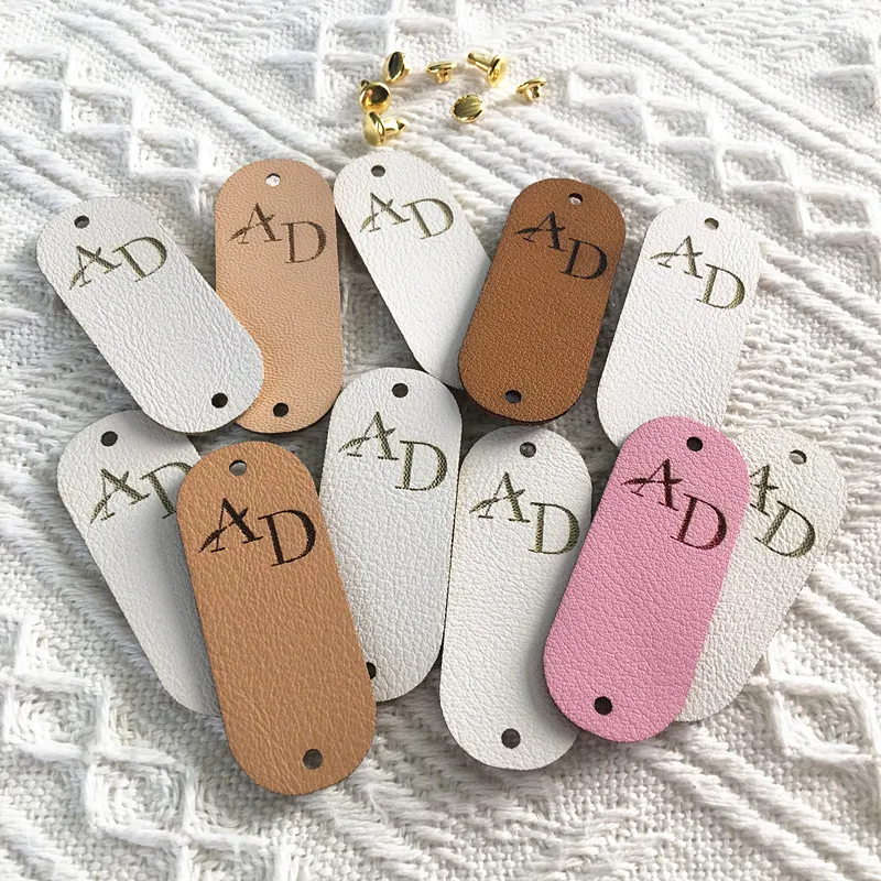 30pcs leather tags for rivets Custom handmade label for knitting crochet Sew on clothing hat DIY labels with logo handcraft item