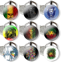 Keychain Handmade Glass Cabochon Key Ring Holder Pendant Key Chains rasta lion reggae bob marley Art