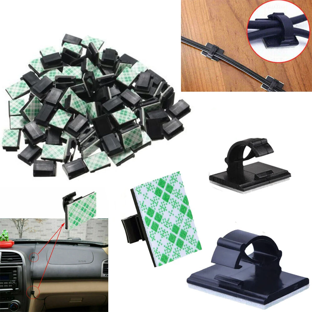 Mini Self Adhesive Car Wire Clips Rectangle Tie Sticker Cable Cord Holder