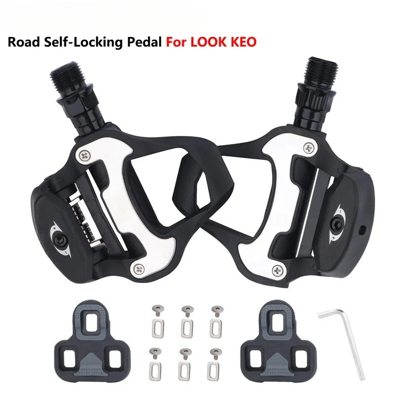 Self-locking road bike pedals, clipless cycling bearing cleats for LOOK KEO system with lock. 1pcs