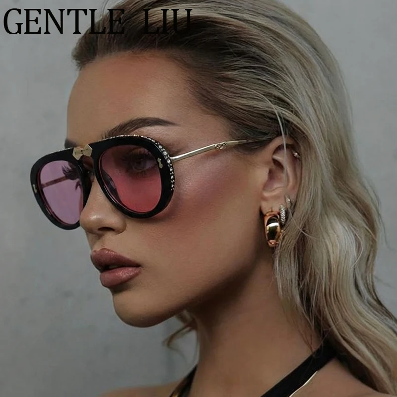 

Oversized Y2K Punk Oval Pilot Sunglasses Women 2026 Luxury Brand Rhinestone Folding Sun Glasses Ladies Metal Frame Eyewear