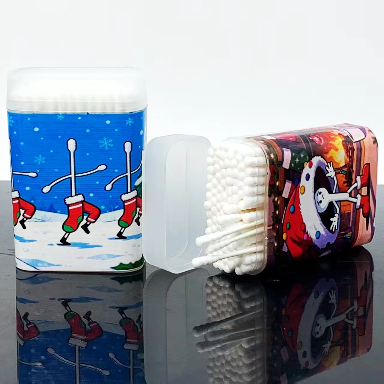 100개/200개 크리에이티브 크리스마스 듀얼 엔드 면봉, 일상 가정용 슬림 스틱 면봉