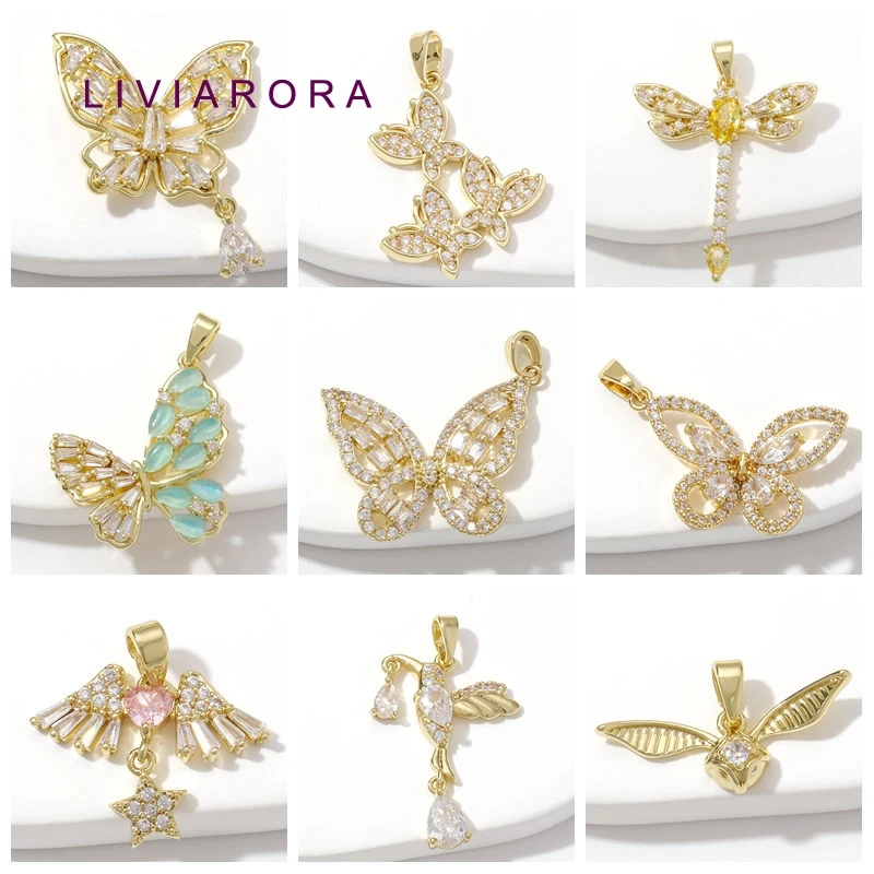 2Pcs 18K Gold Plated Metal Eagle Phoenix Dove Bird Pendant Brass With Zircon Swan Wing Animal Charms For Jewelry Necklace Making - view 6