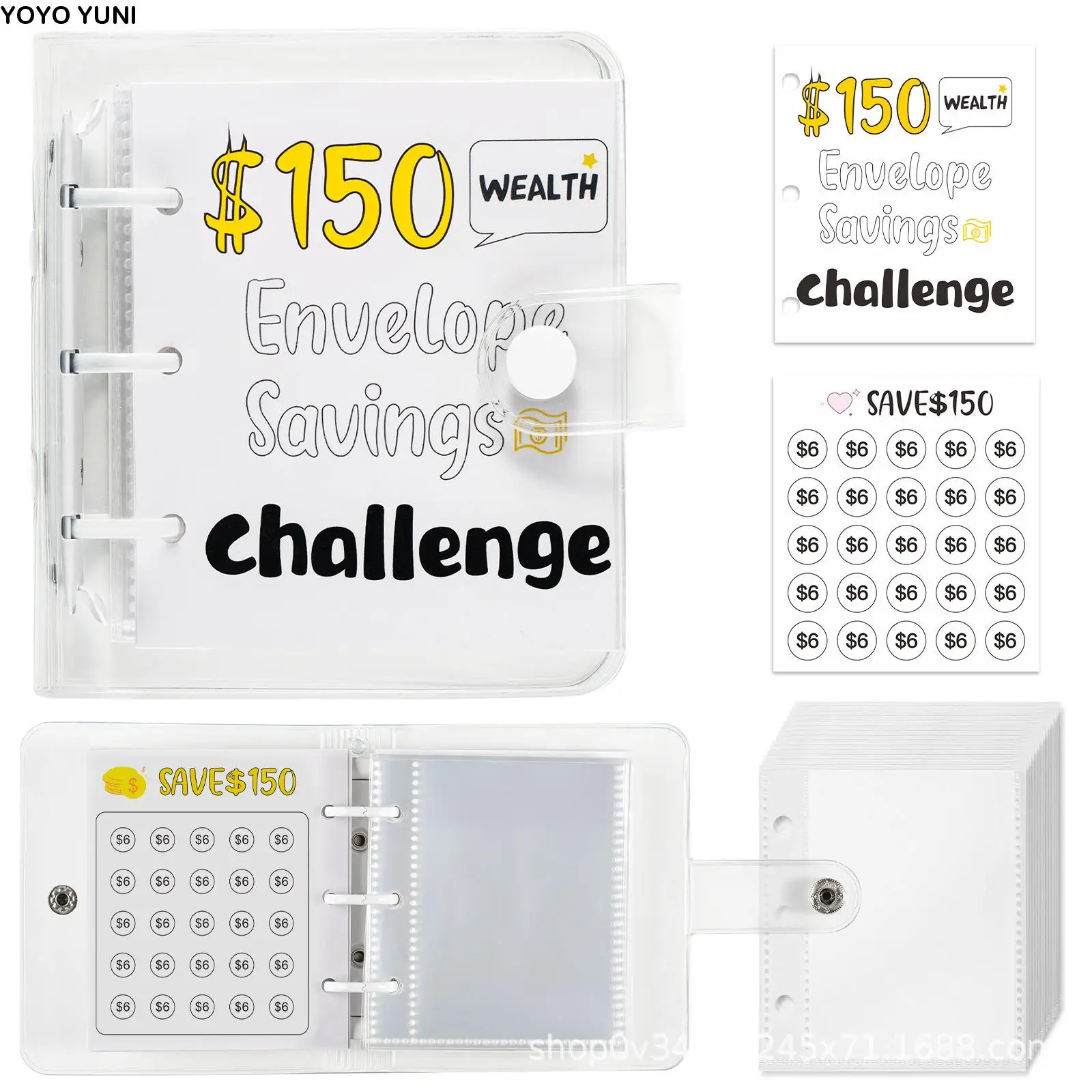 Mini Money Saving Binder PVC Cash Envelopes Mini Budget Binder Durable Waterproof Envelope Savings Challenge