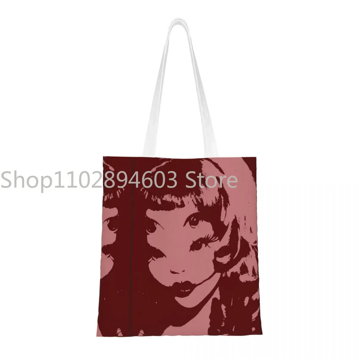 Portals 2 Melanie Martinez Red Canvas Tote Bag Fashion Large Capacity Grocery Bag for Unisex Cartoon Singer Student Bags