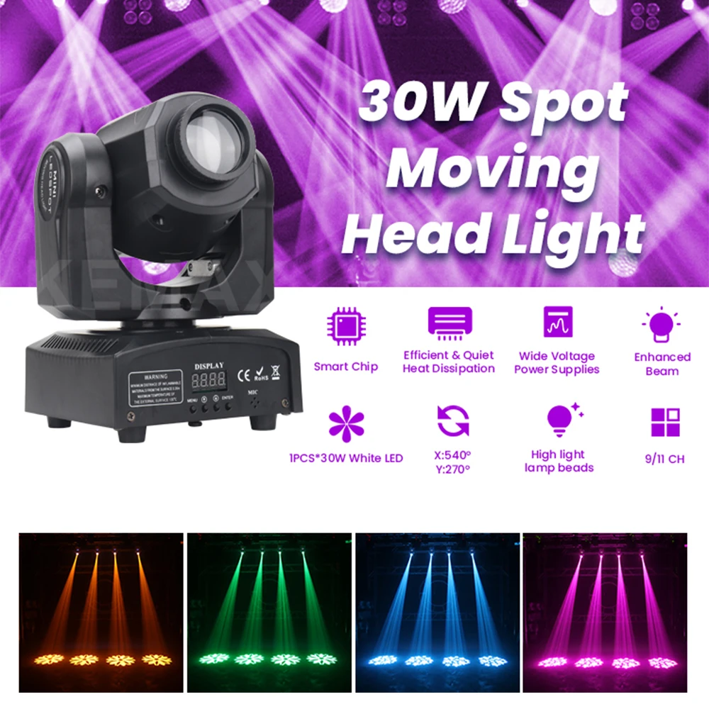 DJ Mobile 30W LED Spot Light DMX512 RGBW Mini Lyre Beam 8 สีดิสโก้ปาร์ตี้ไนท์คลับเวทีอุปกรณ์สําหรับงานแต่งงาน