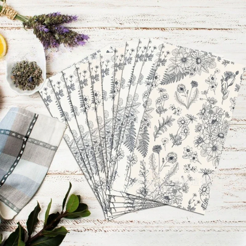 Black Daisy Dandelion Printed Napkin Disposable Hotel Cafe Decoration Pure Wood Pulp Paper Napkin 2-Ply 20pcs/Pac 34.2*40.6cm