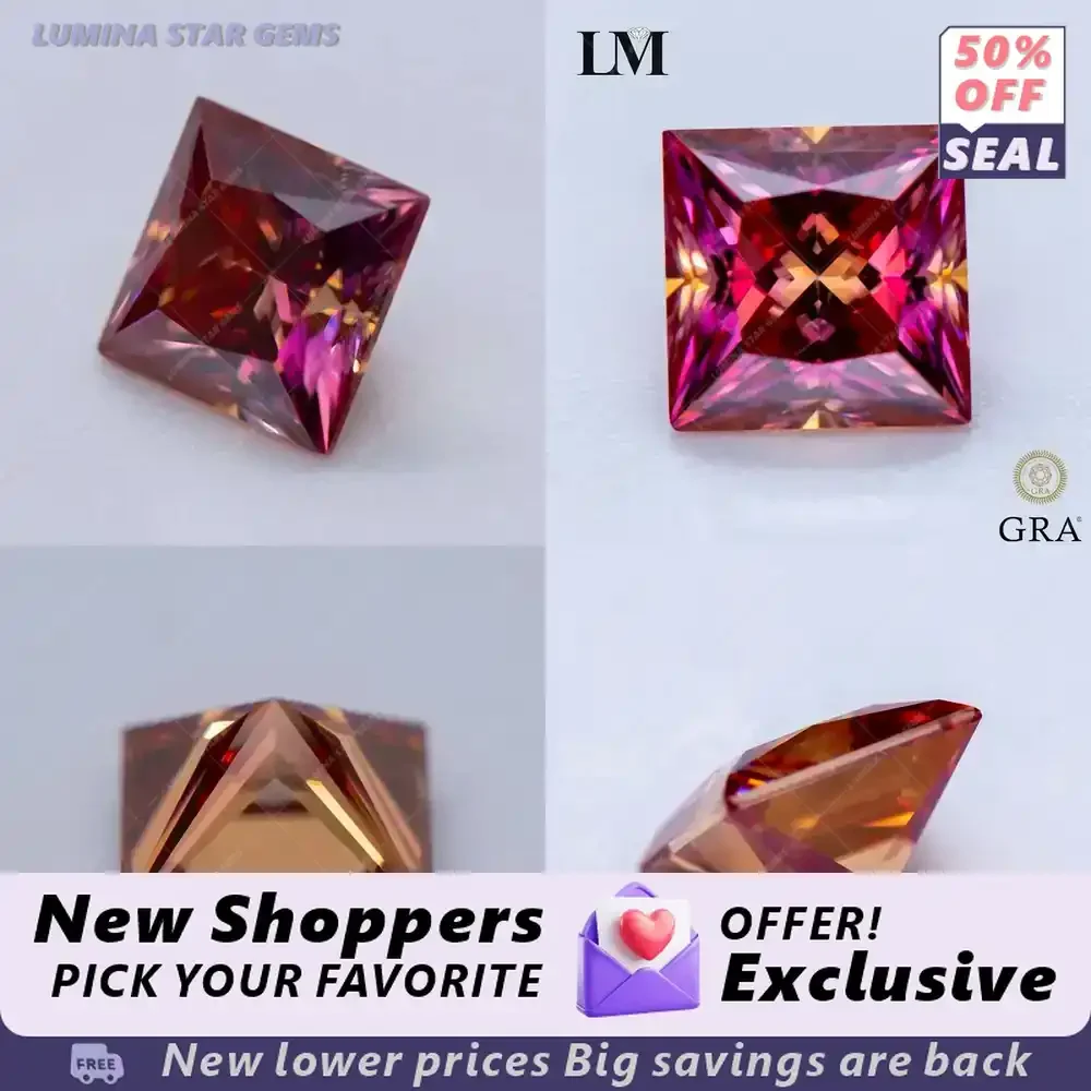 

Lab Grown Moissanite Stone Watermelon Red Princess Cut Charms for DIY Jewelry Making Materials with Certificate for Lab Grown