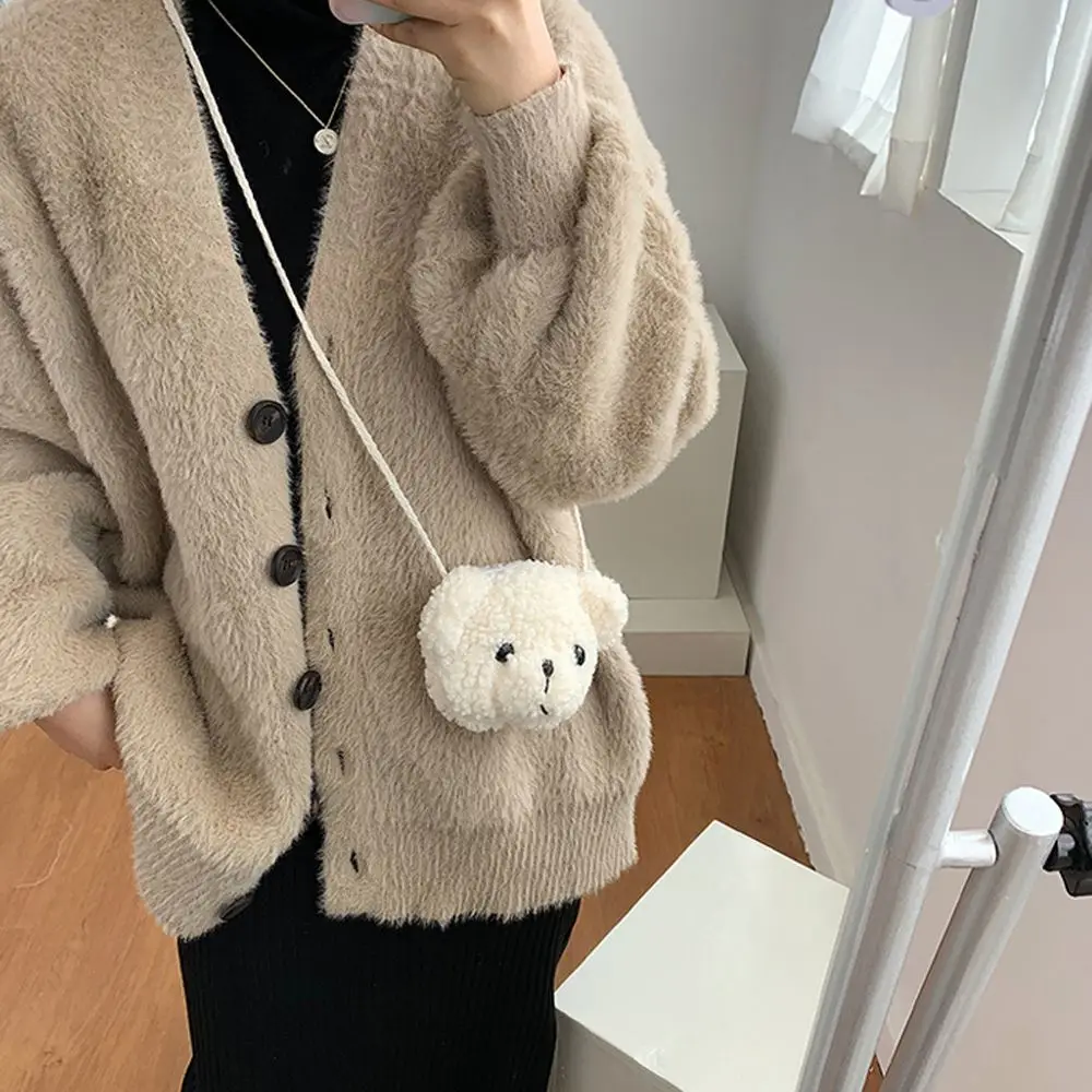 Animals Handbag Earphone Organizer Plush Doll Bags Smile Bear Plush Bag Plush Purses Plush Bear Shoulder Bag Diagonal Women Bag