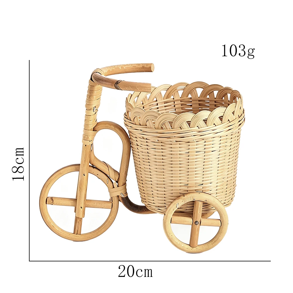 Handgewebter Rattan-Fahrrad-Aufbewahrungskorb, Mini-Dreirad-Organizer, Tischdekoration, Blumentopf, Geschenk für Zuhause – Detail 2