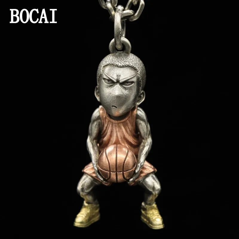 BOCAI New S925 Sterling Silver Vintage Cute Personalized Basketball Boy Pendant