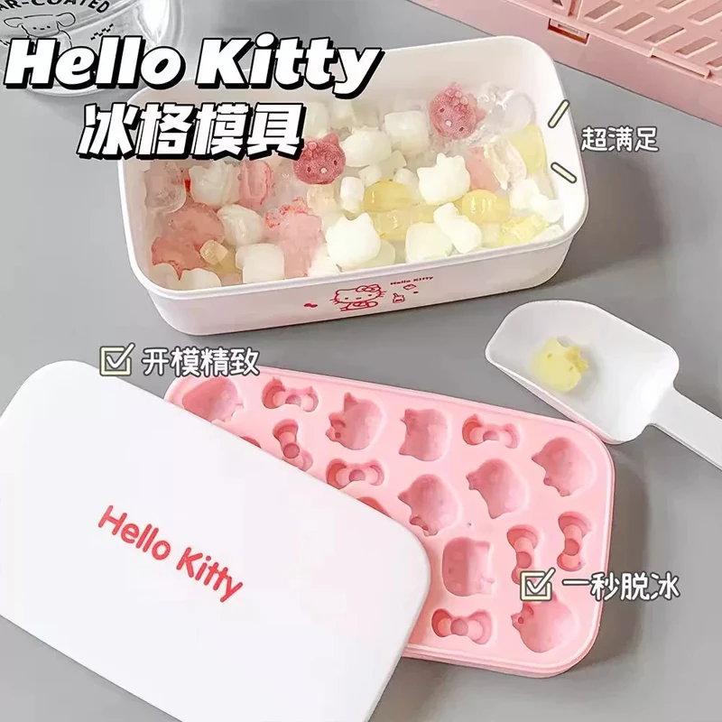 Cartoon Hello Kitty Series Silicone Material Ice Cube Mold Food Grade Kt Cat Shape With Lid Ice Scoop Home Kitchen Ice Making