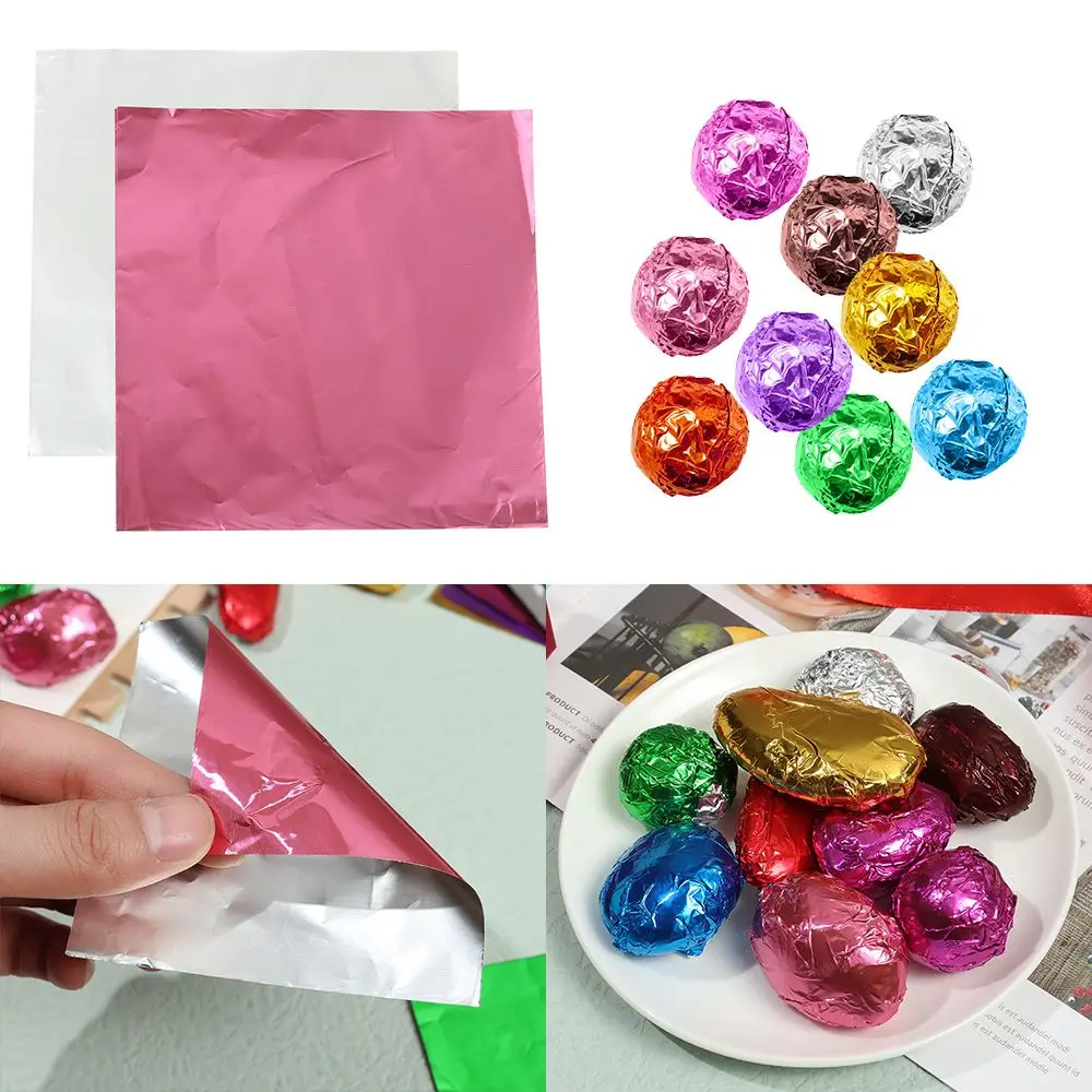 100Pcs Golden Color Aluminum Foil Candy Chocolate Biscuits Tin Wrapping Paper DIY Metal Embossing Gift Craft Paper Packaging