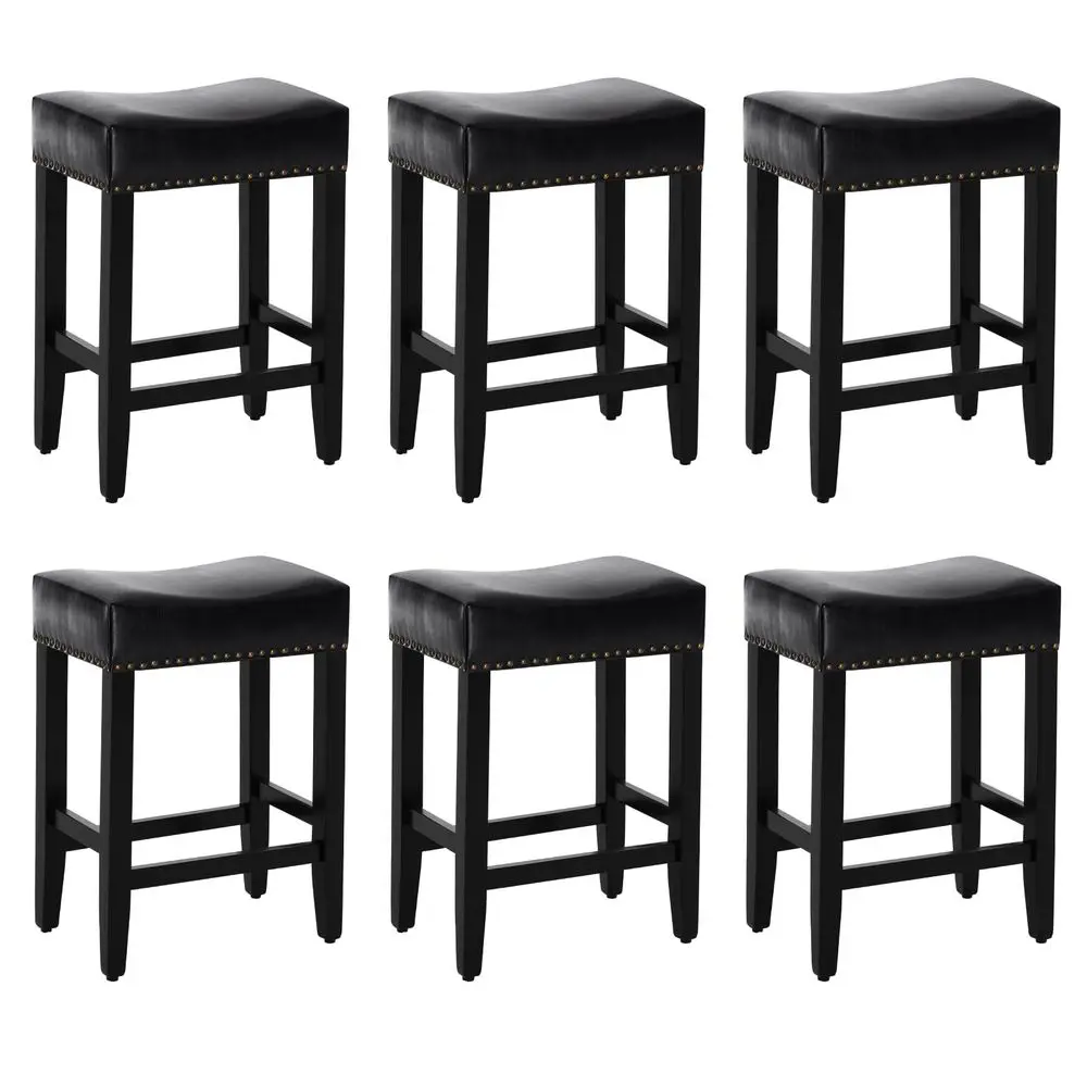 

Bar Stools Set of 6,25.7 inch Counter Height Bar Stools,Upholstered Kitchen Barstools with Solid Wooden Legs, Saddle Stools for