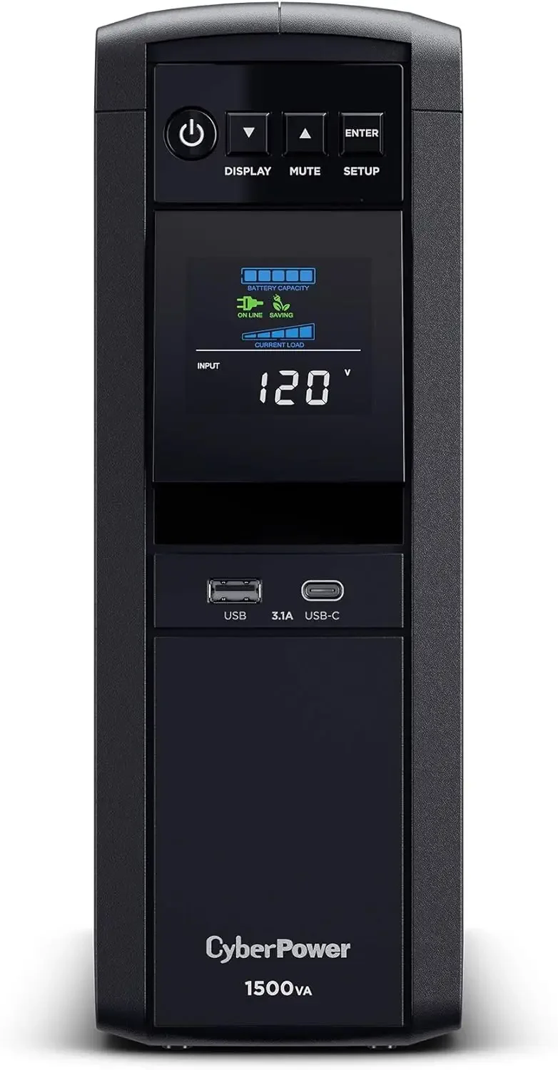 CP1500PFCLCD System UPS sinusoidalny PFC, 1500 VA/1000 W, 12 gniazd, AVR, Mini wieża, czarny NOWOŚĆ