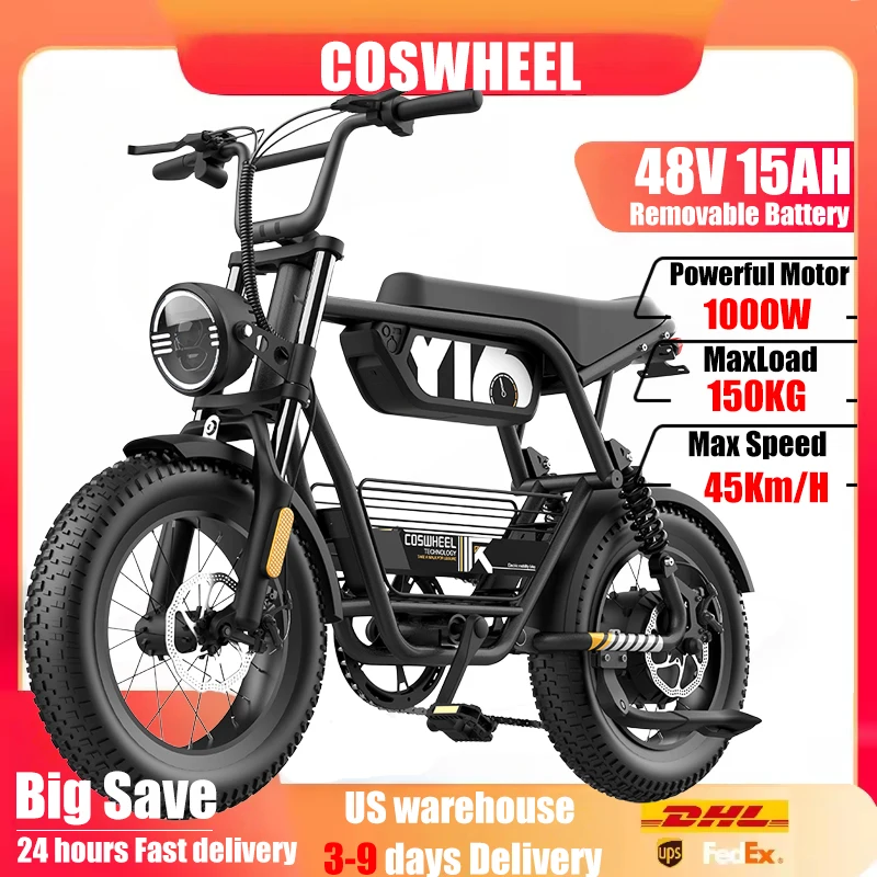

Coswheel Y16 PEAK 1000W Electric bike 48V 20AH Battery Electric Bicycle off-road E-bike Bike 45KM/h city Ebike 1 Year Warranty