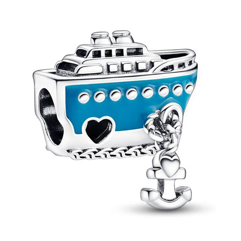 مجموعة الخرز الأزرق مع الماس الفضة مطلي سحر DIY طقم مجوهرات للنساء سوار وقلادة صنع الإكسسوارات 2025 الساخن بيع #5