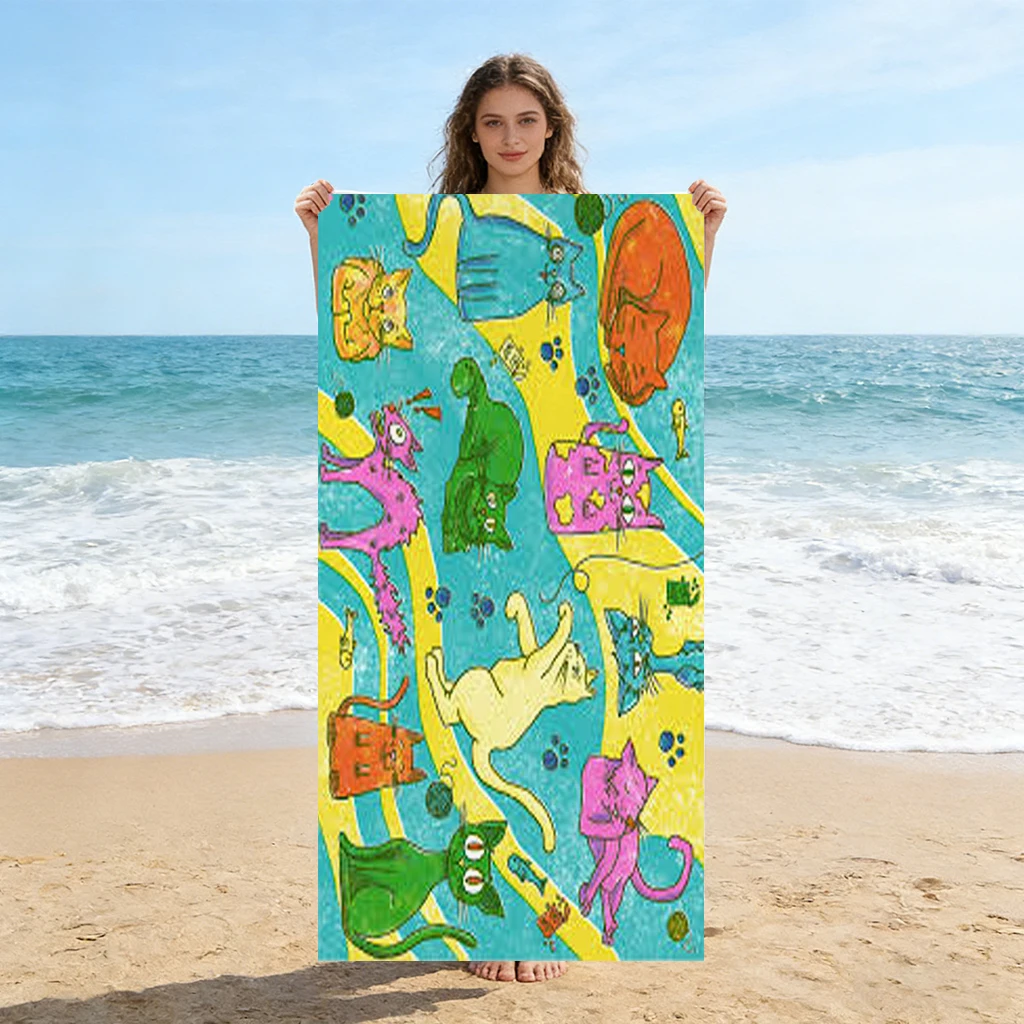 1pc Cat Oil Painting Beach Towel Quick-drying Super Absorbent Suitable for Swimming Beach Pool Gym Yoga Summer Gift for Friends