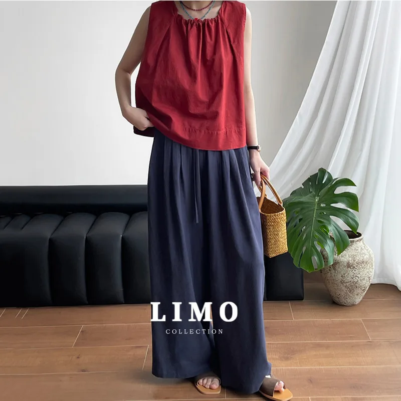 

LIMO 2025, осенне-зимние модные льняные широкие брюки с завязками, повседневные брюки с высокой талией для повседневной уличной одежды