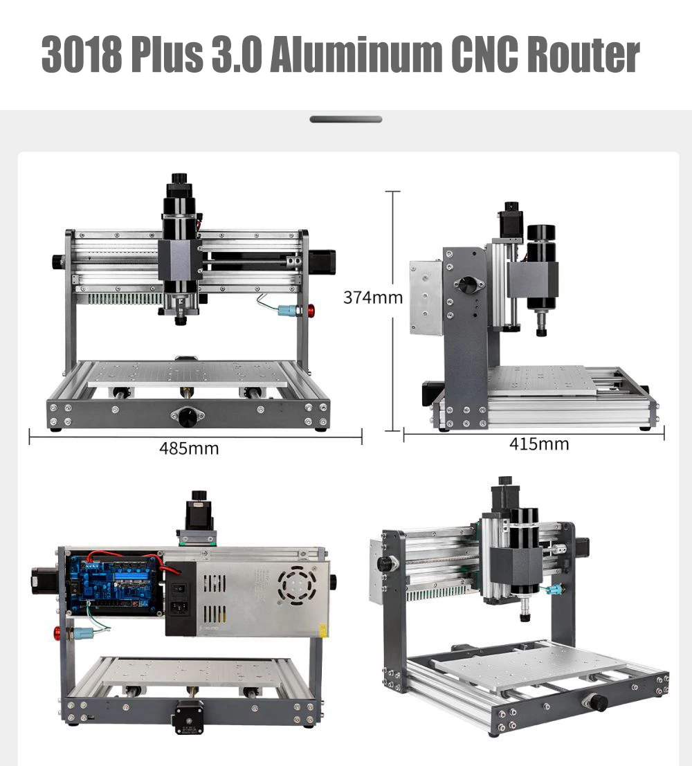 Mini routeur laser en aluminium CNC 3018 Plus 3.0, machine à graver 500W, broche 5.5W/10W, fraiseuse GRBL PCB