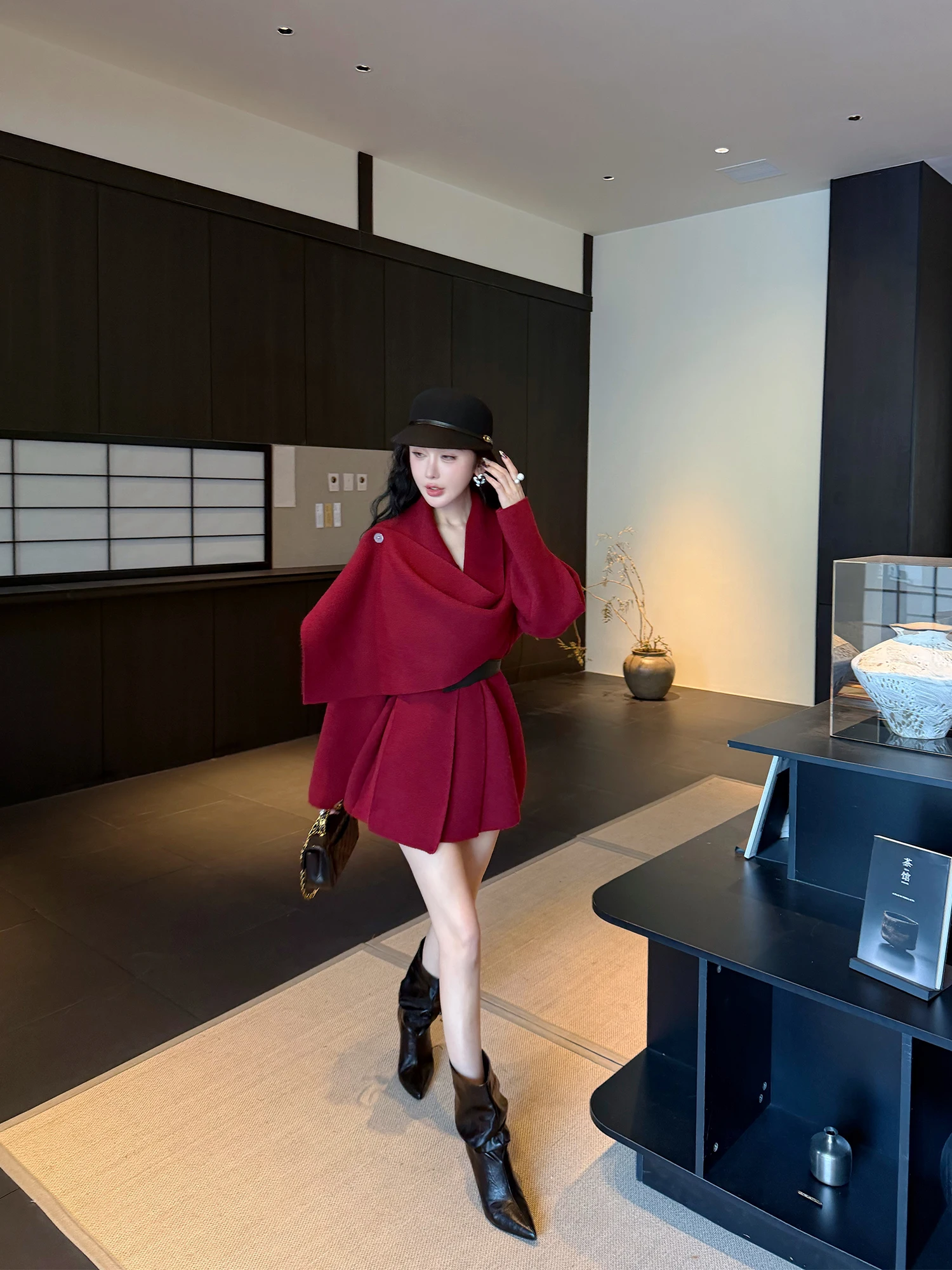 

LADIESFIRST Новогодний красный кардиган-свитер с поясом, утягивающий топ, зимний женский модный свободный крой, длинный рукав