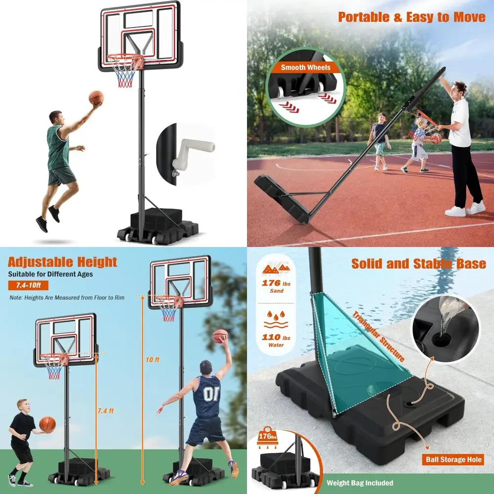 屋外高さ調整可能バスケットボールゴールシステム 7.4～10フィート、44インチ飛散防止PCバックボード（フィラメント用）付き