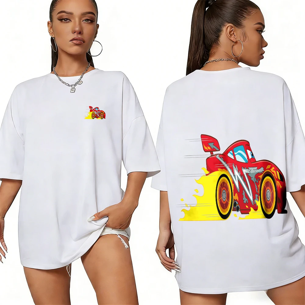 

Disney Summer Racing McQueen (Red Racing) Racing Pose Mini Image 100% Cotton Print T-shirt Men's Casual Breathable Top Y2k