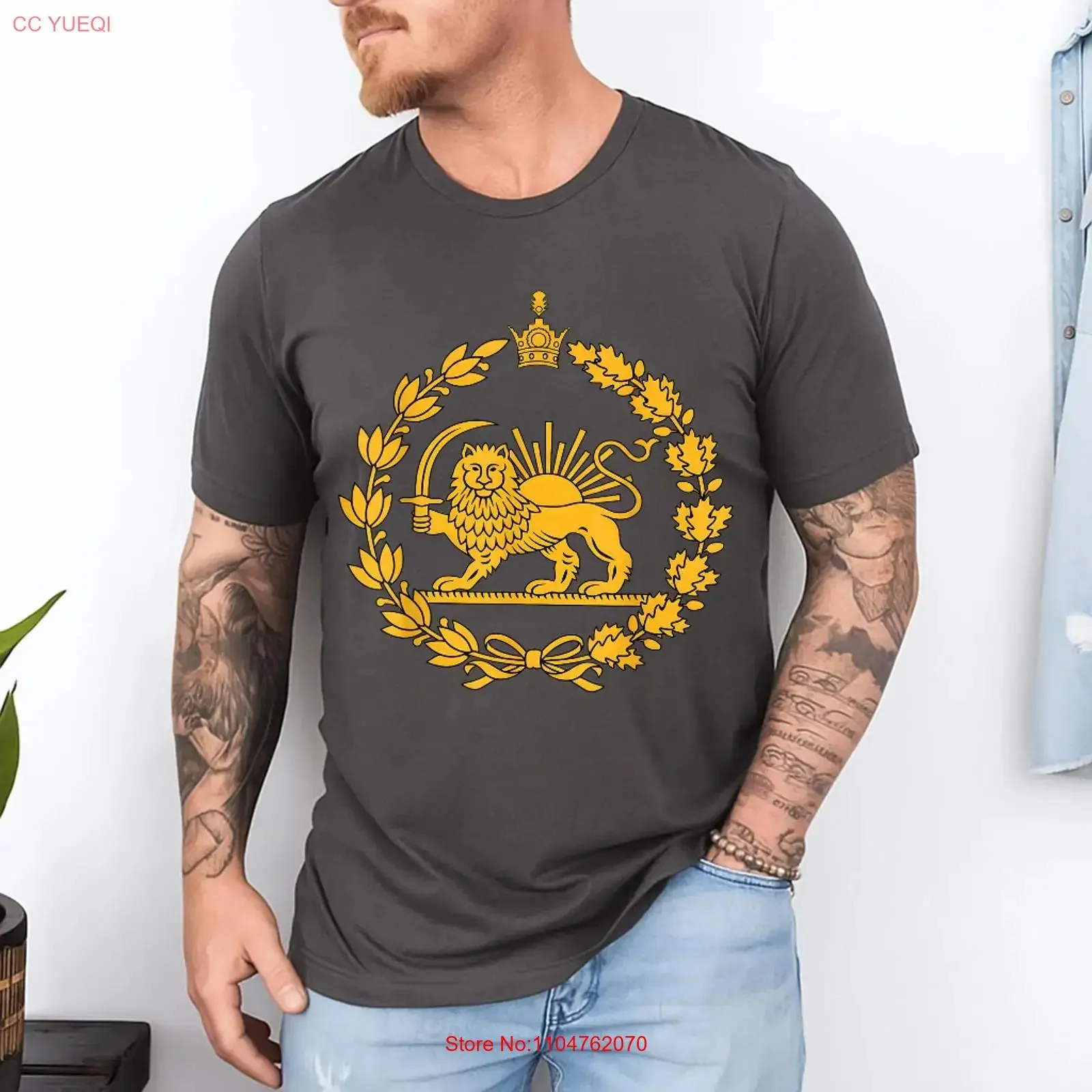 Lion and Sun Iran Persian Flag Shir Khorshid T Shirt long or short sleeves vintage Washed Comfortable Slightly homme streetwear