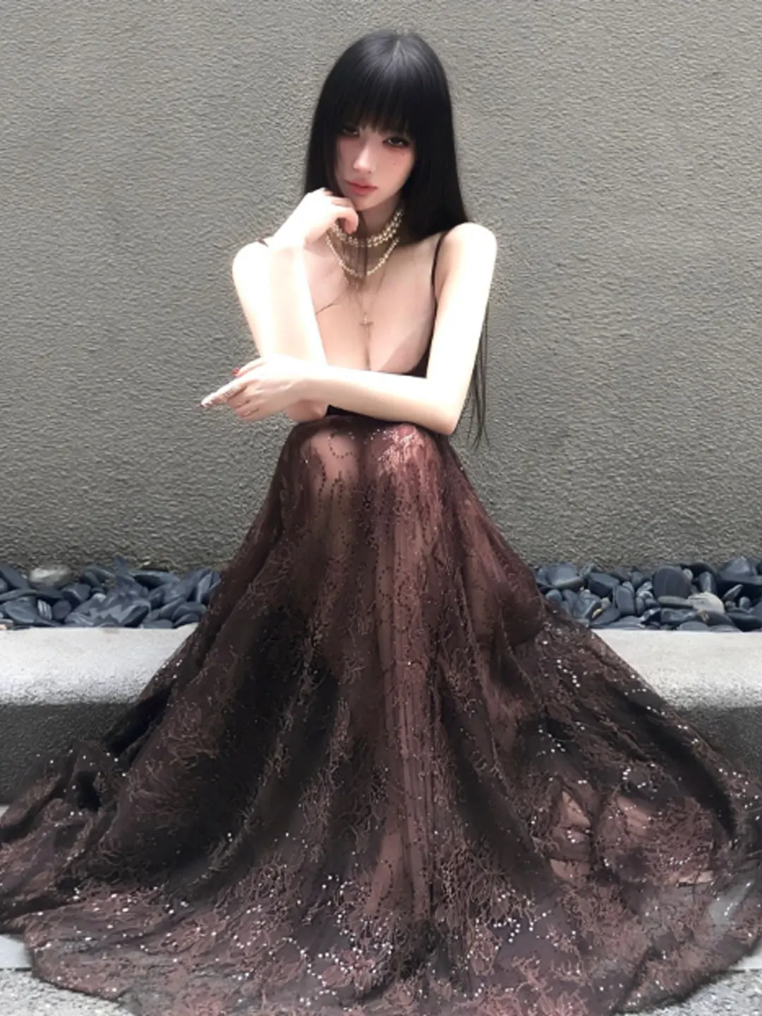 

Retro Style Unique Super Stylish Waist Cinching Tea Break Strap Long Dress Holiday Vibes Women's Dress Summer Slim Fit Gown