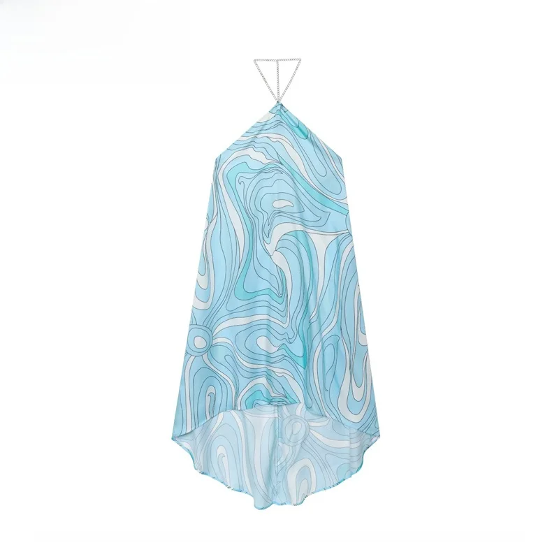 Vestido Casual Hoado con Estampado sin Mangas de Fibra de Poliéster de Cintura Alta E de Moda para Mujer, Primavera ...