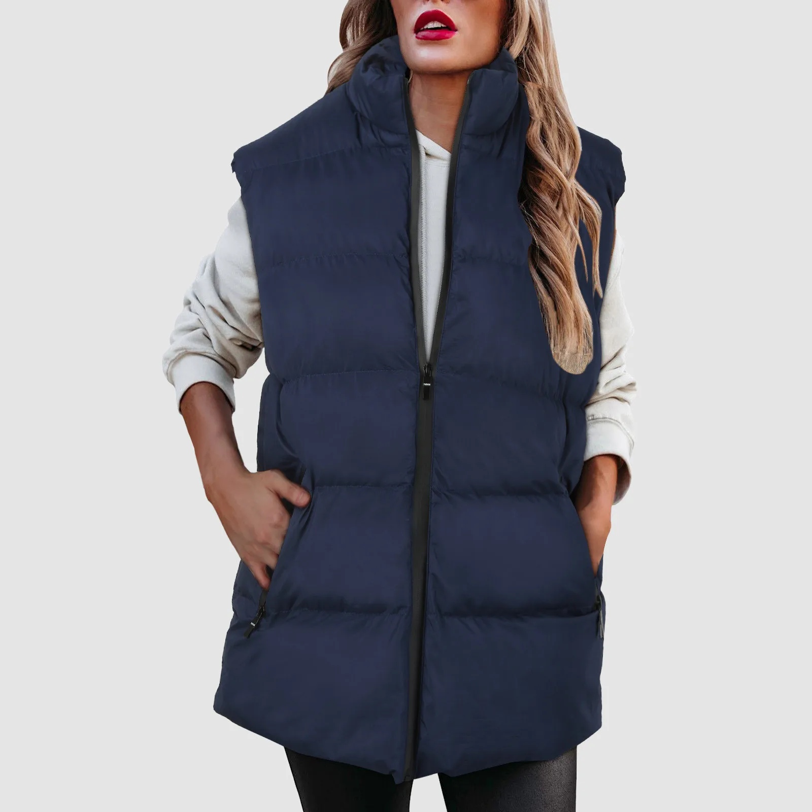 Dames Katoenen Gewatteerd Vest Mode Casual Effen Mouwloze Donsjas Met Rits 2024 Herfst En Winter Puffer Jassen Vest 2024