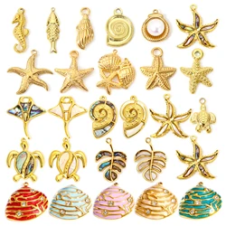 1PCs Ocean Series 304 Stainless Steel Charms For DIY Jewelry Making Shell Starfish Sea Turtle Animal Conch Pendant Necklace
