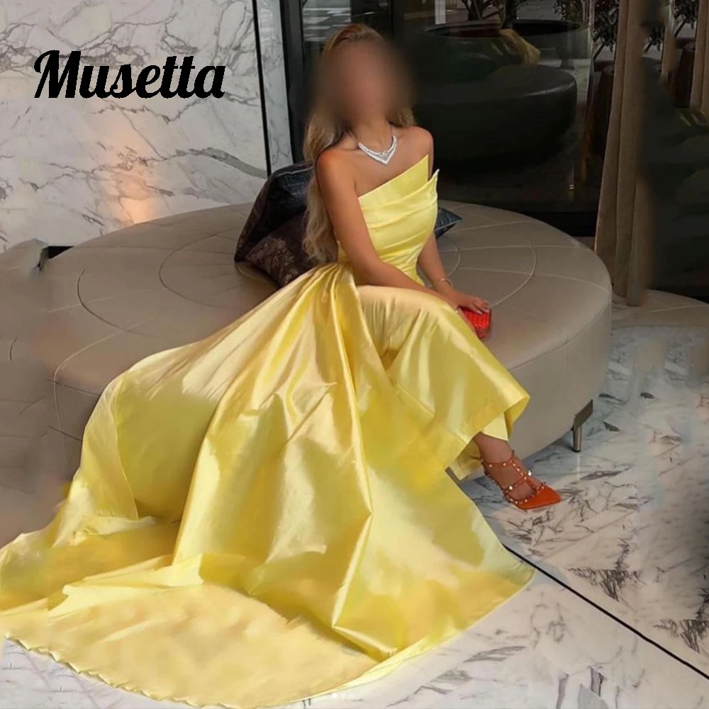 Musetta Yellow Prom Dresses Women 2025 Sexy Ruched Strapless Off The Shoulder Evening Gowns Train Robe De Soirée Customized