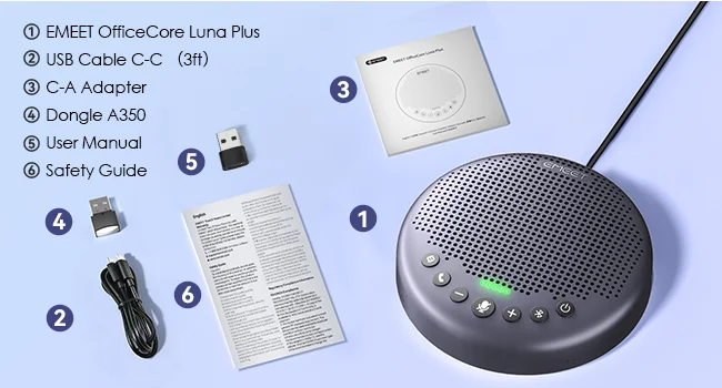 Kabelloses Konferenzlautsprechersystem EMEET Luna Plus USB-Sprechanlage mit 8 Mikrofonen 360° ° Sprachaufnahme für das Home Office – Detail 14
