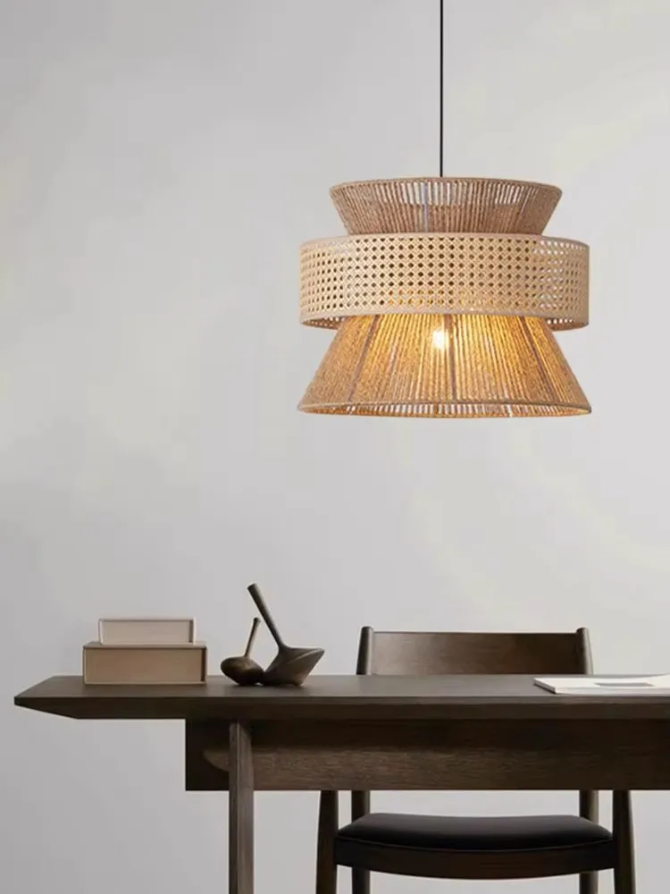 

Vintage Hemp Rope Chandelier Zen Meaning Tea Room Homestay Restaurant Hotel Rattan Woven Home Decoration Industrial Light