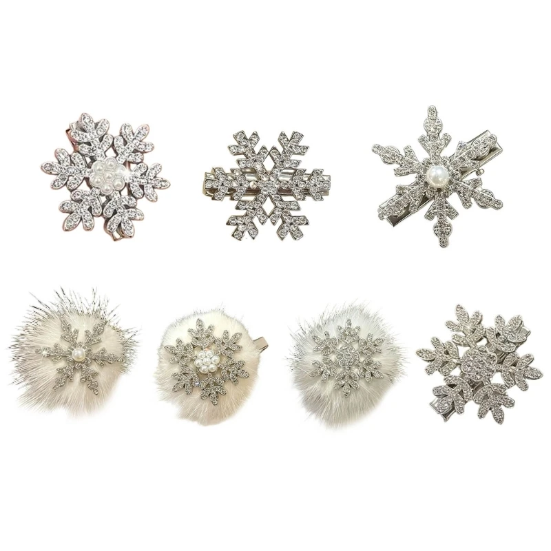 

6Pcs Elegant Rhinestones Snowflake Hair Clip With Pearls Comfortable Christmas Hair Ornament Holiday Party Gift 15UB