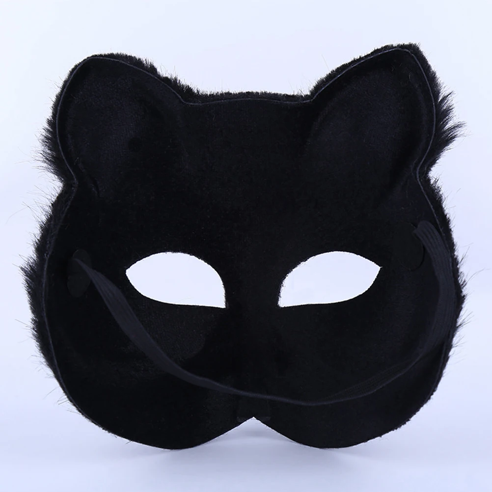 

2pcs Fox Mask Furry Black Lightweight Material DIY Carnival Masquerade Halloween Comfortable Reinforcement Elegant Mysterious
