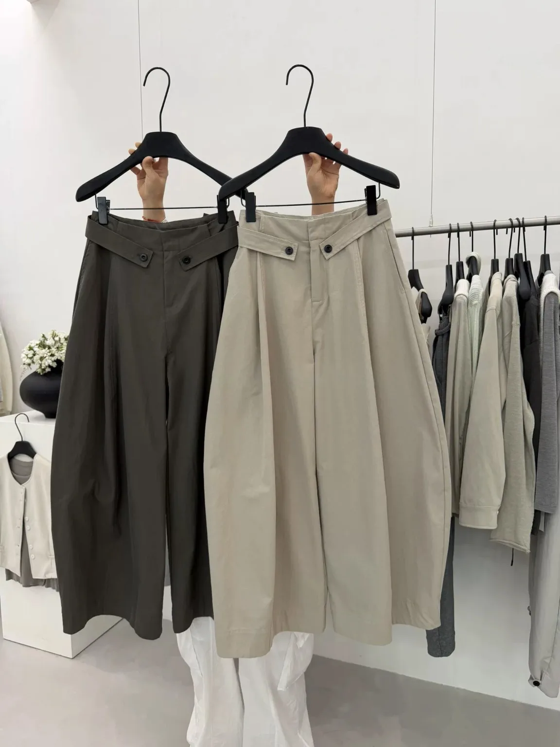 Authentic High Waist Wide Leg Pants Women's Suit Casual Long Pants Vintage Style Simple Design Straight Tube Pants
