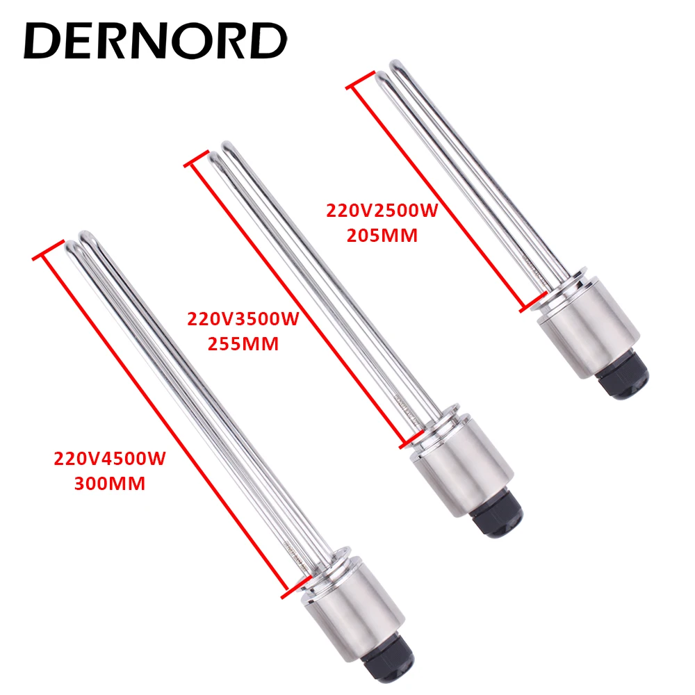 DERNORD 1.5 Inches Immersion Tri Clamp Tubular Heating Element 220V 2500w/3500w/4500w Brew Resistance Heater Water