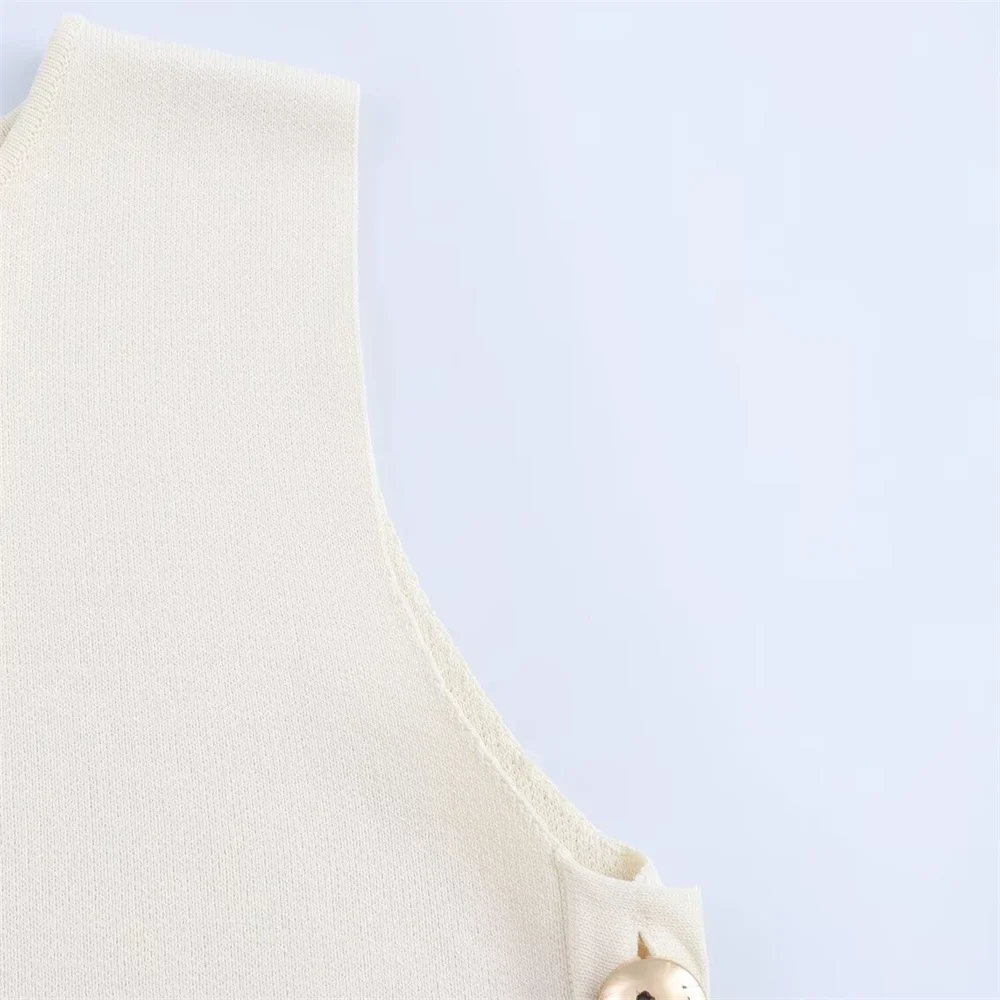 PB & ZA 2024 inizio autunno nuova moda donna semplice casual versatile girocollo bottone laterale gilet lavorato a maglia