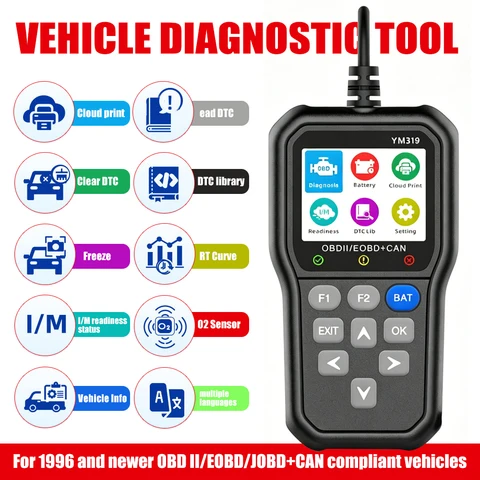 Диагностический сканер YM319 OBD2 для всех легковых и грузовых автомобилей, автосканер OBD для обнаружения и сброса кодов неисправностей двигателя