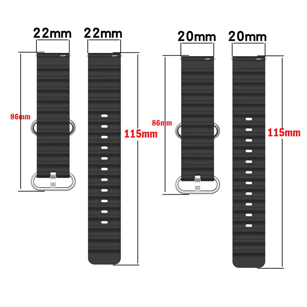 サムスンギャラクシーウォッチ用オーシャンバンド、シリコンブレスレット、22mm、20mmストラップ、6-4クラシック、5プロ、アクティブ2、ギアs3、Huawei gt 4-3