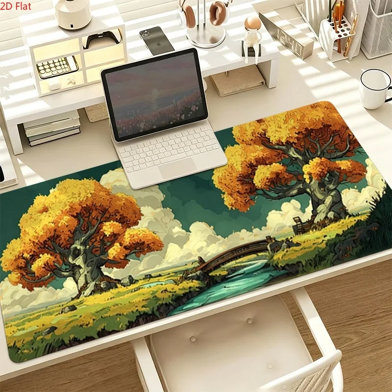 Cartoon Scenic Landscape Print Large Mouse Pad, Non-slip Wear-resistant Polyester Desk Mat, Easy to Clean, Multiple