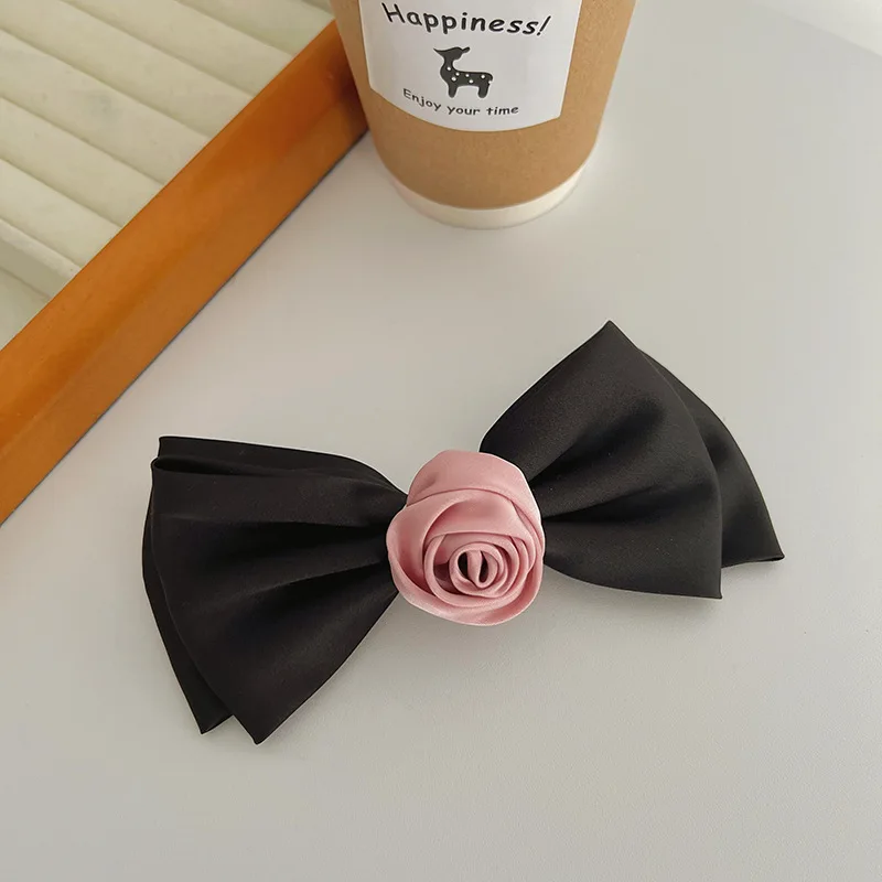 2023 Newest High Quality Ribbon Rose Wedding Hair Accessories Elegant Women Bridals Satin Flower Ponytail Hair Clips Barrettes