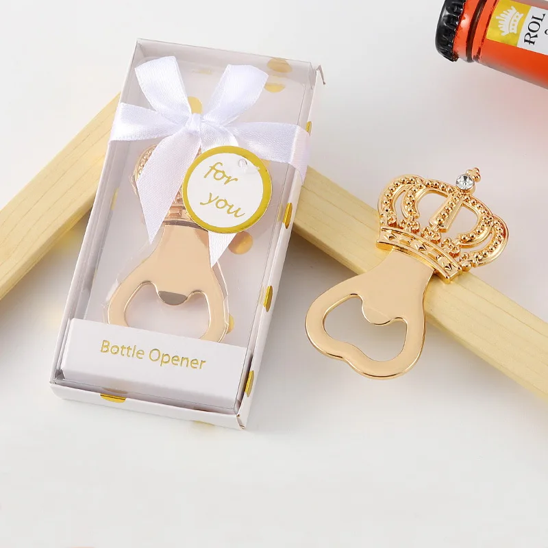 10PCS X Wholesales Gold Crown Bottle Opener With Gift Box Packaging Wedding Baby Shower Favors Beer Openers