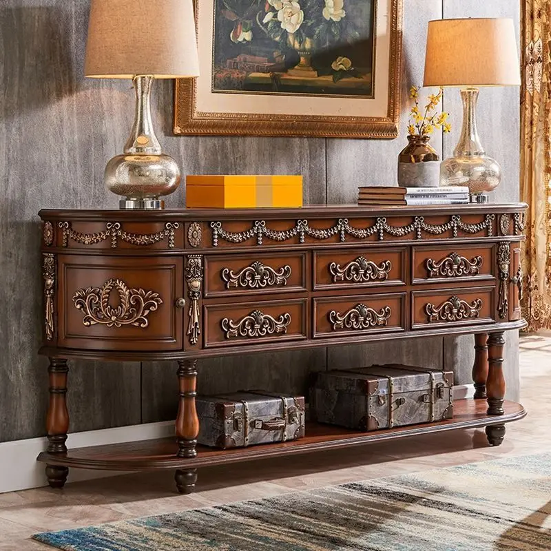 Solid wood American side cabinet long table end view table sofa back to wall decorative corridor table