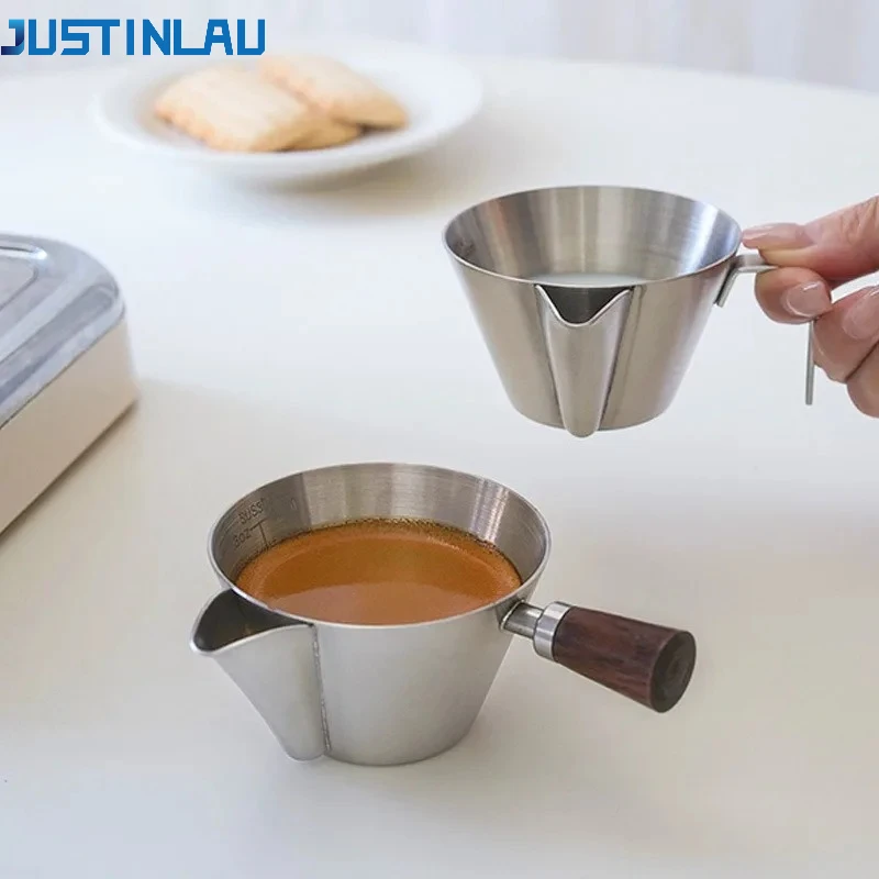 JUSTINLAU 110ml Espresso-Extraktionsbecher aus 304 Edelstahl mit Skala, verdickter Unzen-Kaffeebecher für Zuhause, Küche und Café-Zubehör