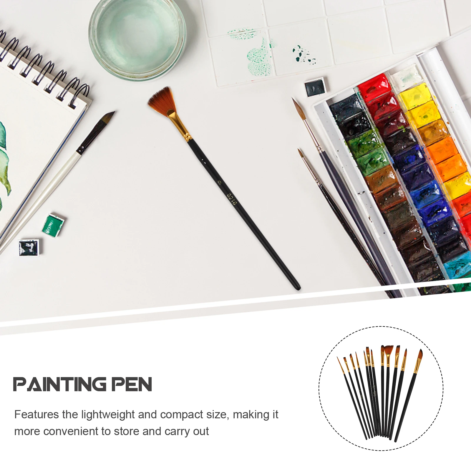 

12pcs Art Brushes for Painting Watercolor Acrylic Oil Gouache Nylon Hair Wooden H Black Suitable for Beginners Students